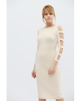 Сукня футляр з розрізами на рукавах 32321, Колір: Бежевий, Розмір: XS