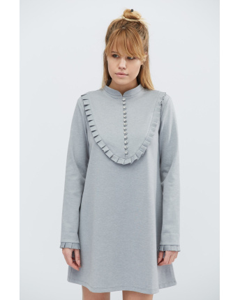 Вільна сіра сукня з довгим рукавом і рюшами 32323, Колір: Сірий, Розмір: XS