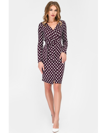 Демісезонна сукня на запАх з малюнком в горох 34156, Колір: Бордовий, Розмір: XS