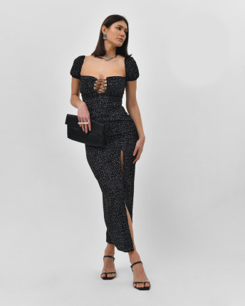 Чорна сукня максі з відкритими плечима 55980, Колір: Чорний, Розмір: S