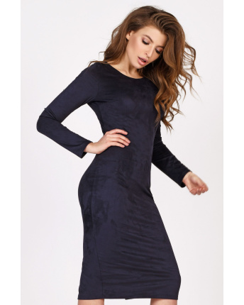 Замшева міді-сукня облягаючого крою колір синій 34994, Колір: Синій, Розмір: M