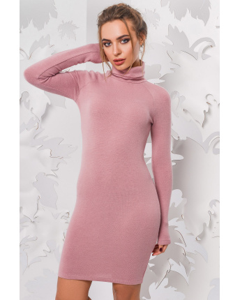 Мини платье с высоким воротником розового цвета 28682, Цвет: Светло-розовый, Размер: S