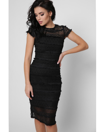 Чорна святкова сукня з бахромою 36326, Колір: Чорний, Розмір: XS