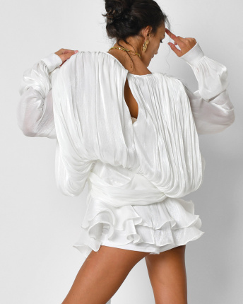 Жіноча молочна преміум сукня з драпіруванням 57121, Колір: Молочний, Розмір: M, зображення 6