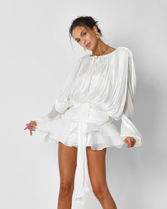 Жіноча молочна преміум сукня з драпіруванням 57121, Колір: Молочний, Розмір: M, зображення 7