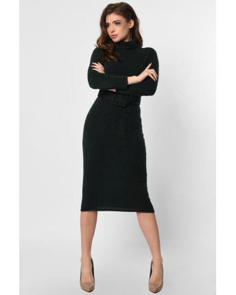 Довга ангорова сукня з поясом 36354, Колір: Смарагдовий, Розмір: XS