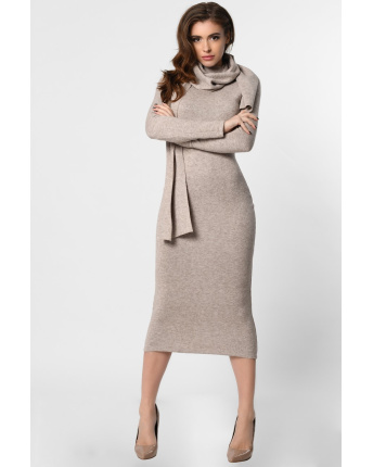 Затишна бежева сукня з ангори з шарфом 36358, Колір: Бежевий, Розмір: S