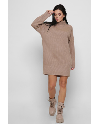 Вільна бежева сукня-джемпер з коміром 36359, Колір: Бежевий, Розмір: XS
