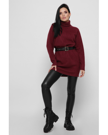 Вільна сукня-джемпер з коміром 36361, Колір: Бургунді, Розмір: XS