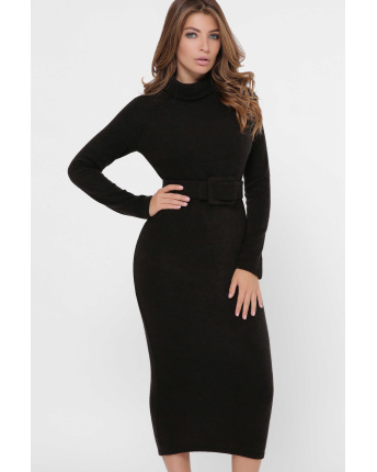 Довга ангорова сукня з поясом 36230, Колір: Чорний, Розмір: XS