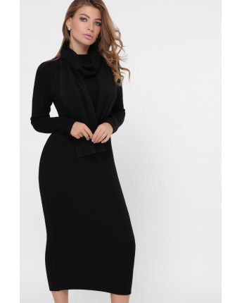 Затишна чорна сукня з ангори з шарфом 36237, Колір: Чорний, Розмір: XS