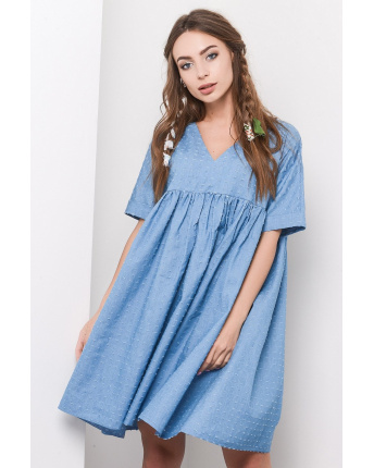 Летнее платье оверсайз из денима 26125, Цвет: Голубой, Размер: S