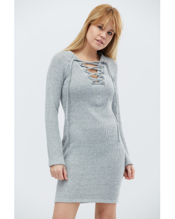 Міні сукня зі шнурівкою на грудях кольору сірий 28801, Колір: Сірий, Розмір: XS