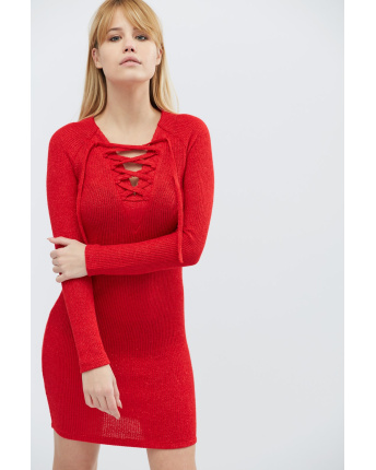 Міні сукня зі шнурівкою на грудях кольору червоний 28802, Колір: Червоний, Розмір: XS