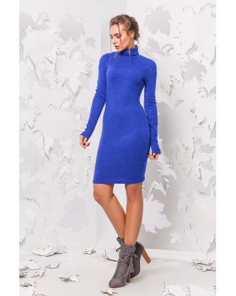 Міні сукня з високим коміром кольору електрик 28755, Колір: Синій, Розмір: S