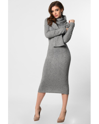 Затишна сіра сукня з ангори з шарфом 36372, Колір: Графіт, Розмір: XS