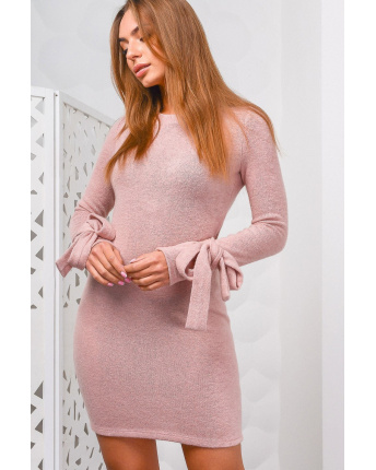 М'яка сукня з бантами на рукавах 28459, Колір: Світло-рожевий, Розмір: L
