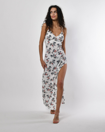 Молочна сукня максі з квітковим принтом і розрізом 56169, Колір: Молочний, Розмір: XS, зображення 2