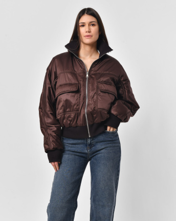 Бомбер жіночий з кишенями X-Woyz LS-8962-26 57281, Колір: Коричневий, Розмір: S