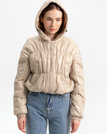 Легка бежева куртка з капюшоном 40269, Колір: Бежевий, Розмір: S