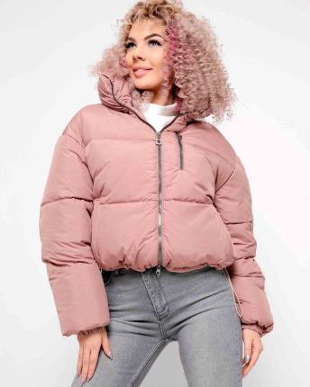 Модна рожева куртка з високим коміром 40789, Колір: Пудровий, Розмір: XS