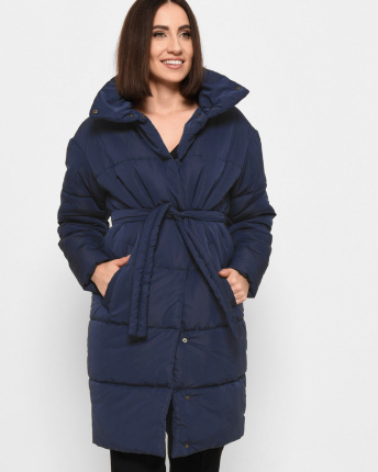 Довга стьобана куртка кольору морська хвиля 43908