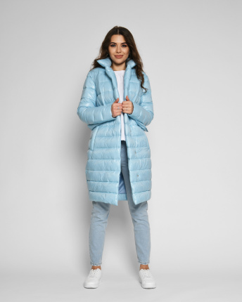 Стьобана куртка-пальто на кнопках колір блакитний 53288, Колір: Блакитний, Розмір: S
