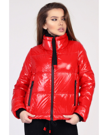 Красная женская куртка с высоким воротником 35039, Цвет: Красный, Размер: M
