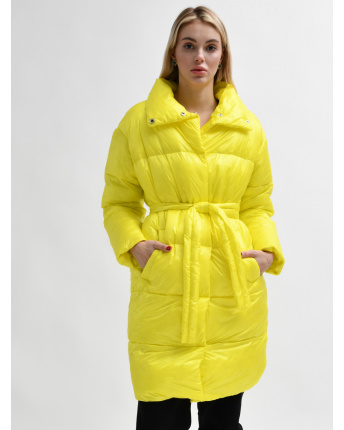 Стьобана жовта куртка-пальто з поясом 55457, Колір: Жовтий, Розмір: S