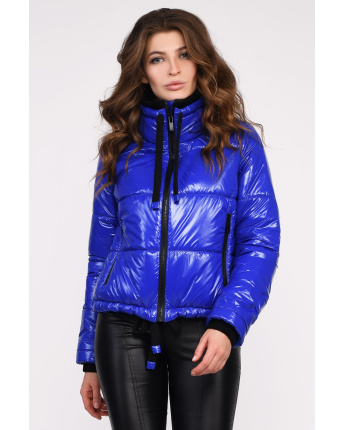 Яркая женская куртка с высоким воротником 35041, Цвет: Синий, Размер: S