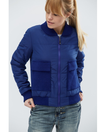 Короткая куртка с большими накладными карманами синего цвета 32121, Цвет: Синий, Размер: S