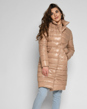 Стьобана бежева куртка-пальто на кнопках 36742, Колір: Бежевий, Розмір: XS