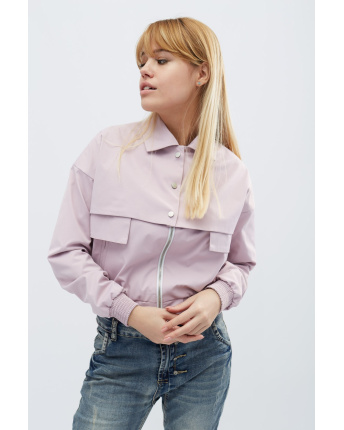 Короткая розовая куртка с рисунком на спине 32136, Цвет: Розовый, Размер: M