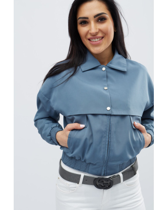 Короткая куртка цвета джинс с рисунком на спине 32140, Цвет: Джинс, Размер: L