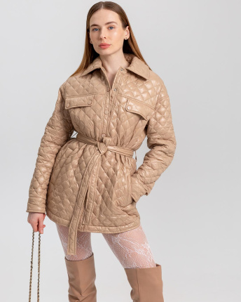 Жіноча куртка-сорочка бежевого кольору 53335, Колір: Бежевий, Розмір: S