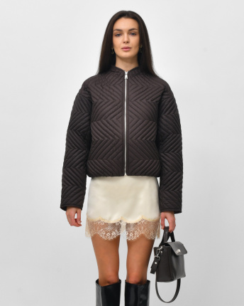 Жіноча стьобана демісезонна куртка, коричнева 57276, Колір: Коричневий, Розмір: L