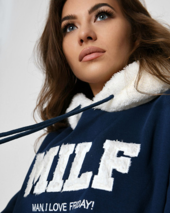 Теплое синее худи в американском стиле 52336, Цвет: Синий, Размер: M