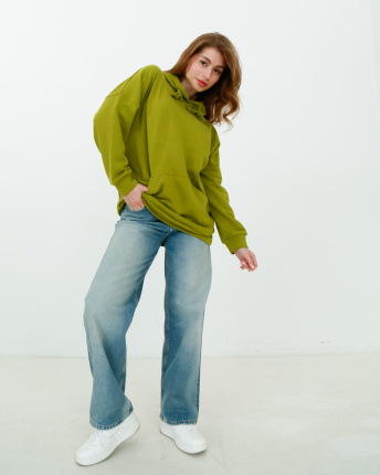 Женское фисташковое худи оверсайз 38163, Цвет: Оливковый, Размер: XS