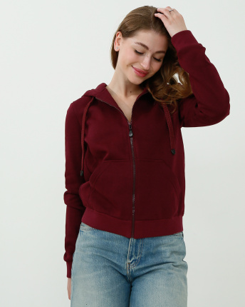 Женская спортивная кофта на молнии, марсала 31982, Цвет: Бургунди, Размер: XS