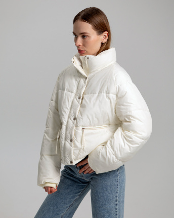 Демісезонна молочна  куртка oversize 55742, Колір: Молочний, Розмір: S
