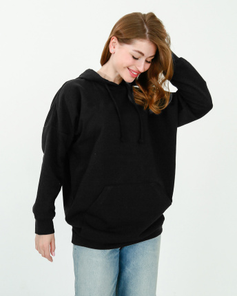 Женское черное худи оверсайз 38150, Цвет: Черный, Размер: XS