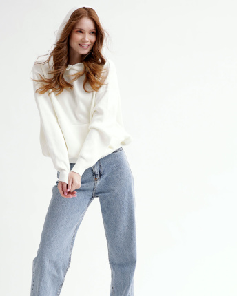 В'язаний білий худі оверсайз 55783, Колір: Білий, Розмір: ONE SIZE