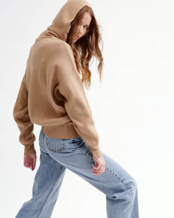 В'язаний коричневий худі оверсайз 55785, Колір: Коричневий, Розмір: ONE SIZE