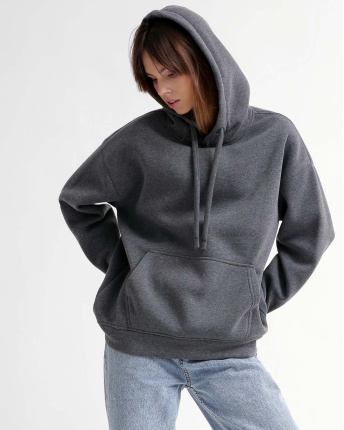 Худи унисекс цвета серый меланж 55811, Цвет: Т. серый, Размер: S