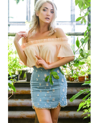 Юбка женская джинсовая мини с декором Carica UB-3221-11 58080, Цвет: Голубой, Размер: S