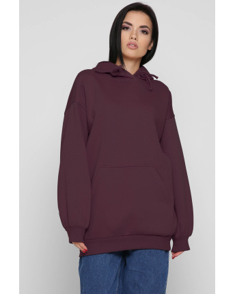 Женский худи марсала oversize на флисе 38736, Цвет: Бургунди, Размер: XS