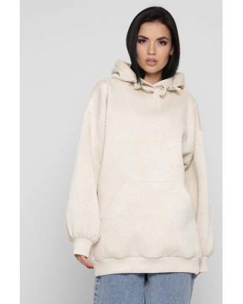 Женский молочный худи oversize на флисе 38739, Цвет: Молочний, Размер: XS