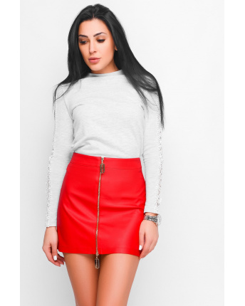 Спідниця жіноча з екошкіри на блискавці Carica UB-3051-14 58071, Колір: Червоний, Розмір: XS