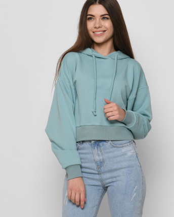 Короткое худи оверсайз с капюшоном 41790, Цвет: Мята, Размер: XS