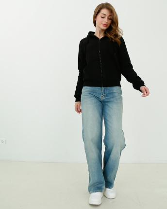 Женская спортивная кофта на молнии, черный 30463, Цвет: Черный, Размер: XS